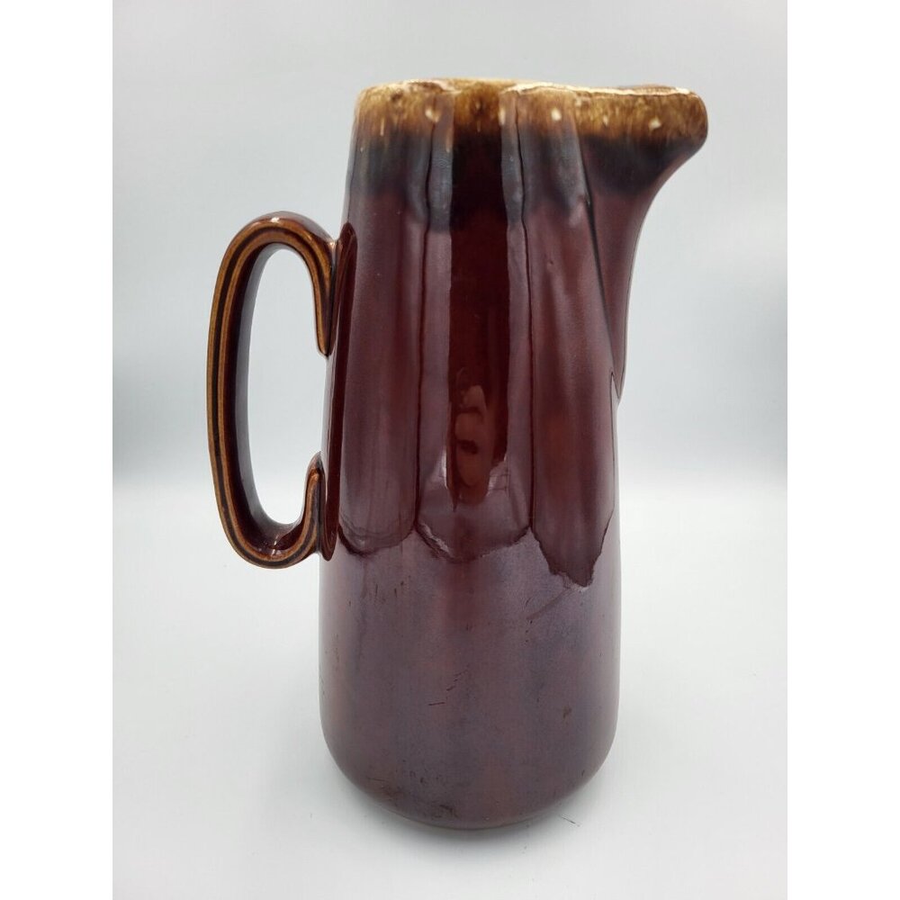 Vintage Hull USA Oven Proof Brown Drip Glaze Pottery Pitcher Jug W Handle & Pour